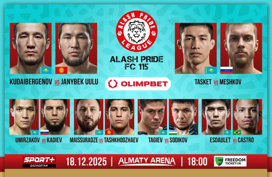 Құдайбергенов, Таскет, Кипиш, Майсурадзе, Хакназаров және басқалар: Alash Pride 115 турнирінің тікелей эфирі