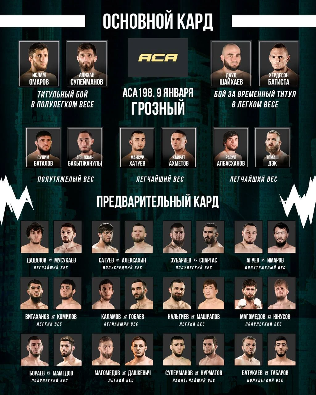 Два титульных боя, дебют Кайрата Ахметова и проверка для Асылжана Бакытжаулы. АСА анонсировали первый турнир 2026 года. Прямой эфир на Sport+