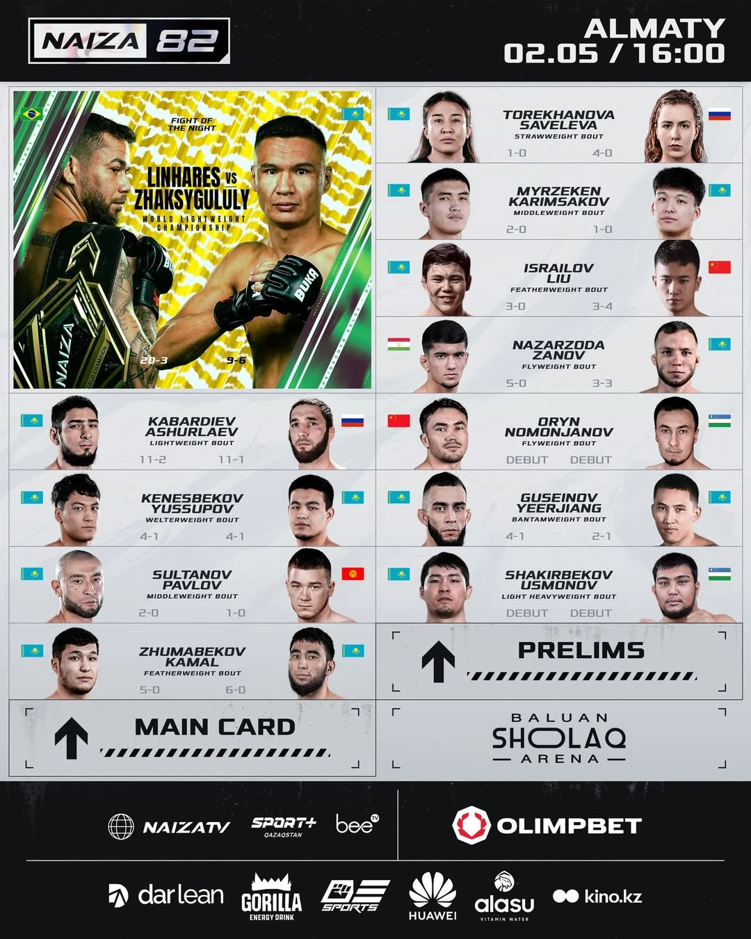 NAIZA объявила кард на турнир в Алматы