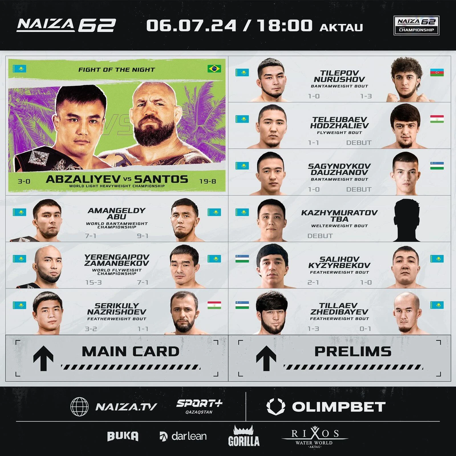 Три чемпионских боя. Представлен кард турнира NAIZA62